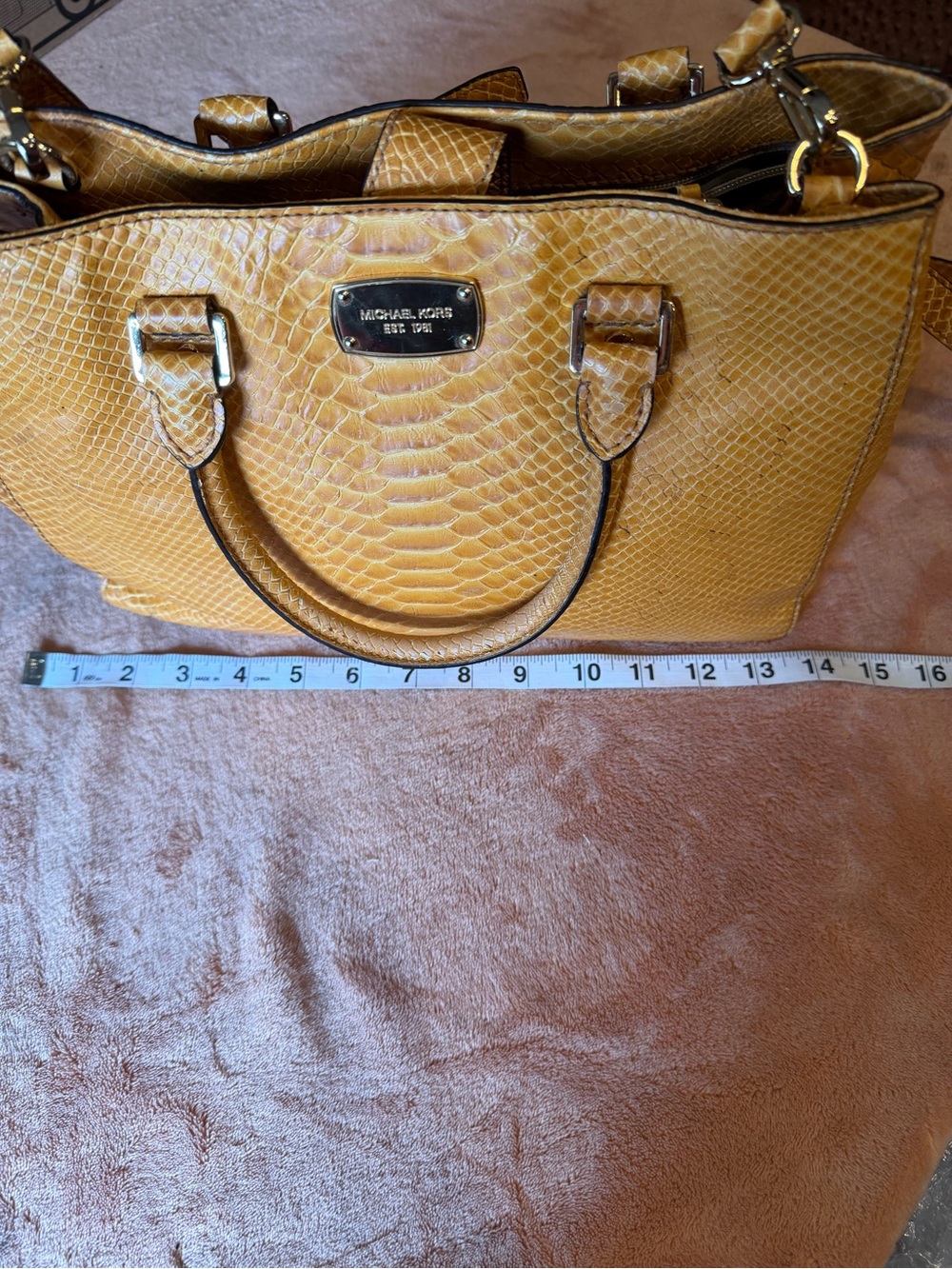 Michael Kors Yellow Faux-Snakeskin Satchel with Top Handles - Picture 4 of 7
